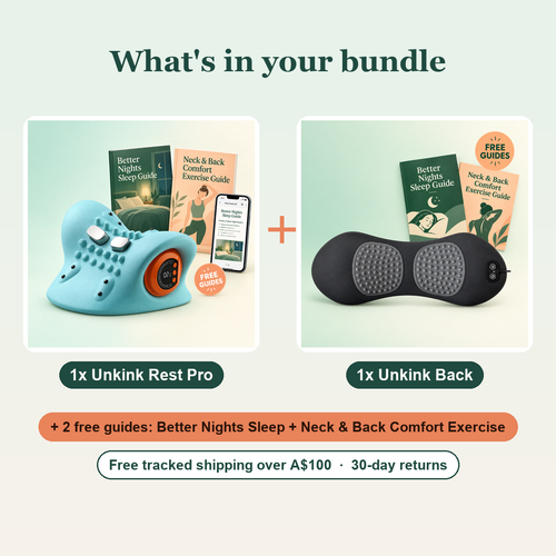 What's in the Unkink Rest Pro + Back bundle: 1 Unkink Rest Pro, 1 Unkink Back, 2 free guides