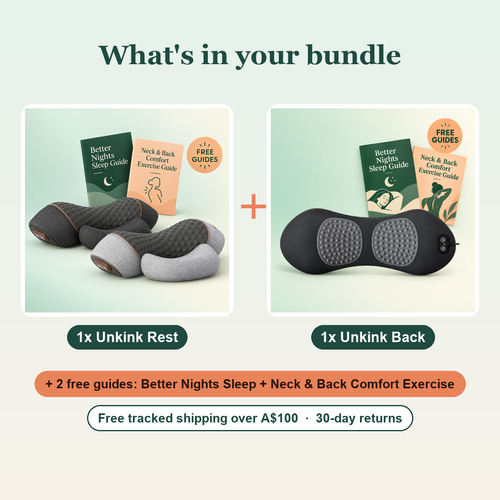What's in the Unkink Rest + Back bundle: 1 Unkink Rest, 1 Unkink Back, 2 free guides